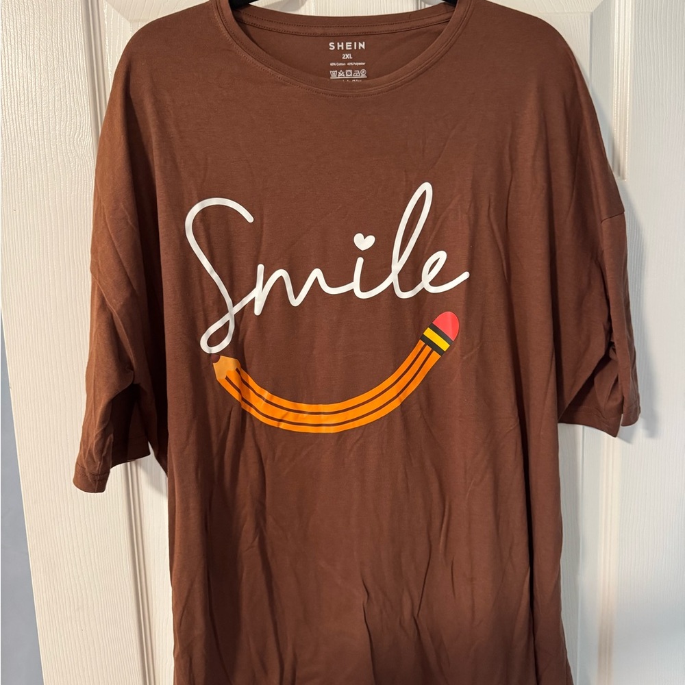 SHEIN Brown and Orange Short Sleeve Tee